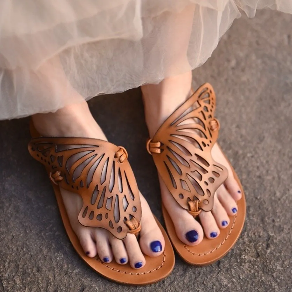 شباشب كاجوال للعطلات على شكل فراشة غير قابلة للانزلاق ومقاومة للماء على شاطئ البحر، شباشب مسطحة للعطلات والشاطئ في الهواء الطلق