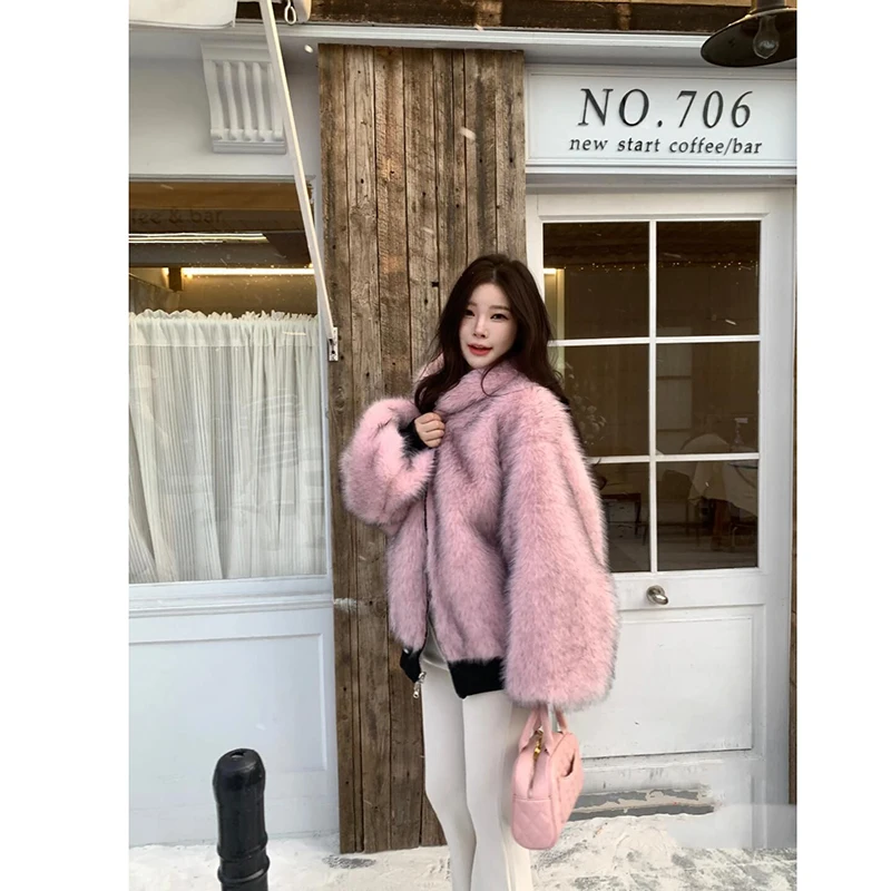 

Модная теплая верхняя одежда на молнии, черные парки с капюшоном, женская лоскутная куртка из искусственного меха в стиле Харадзюку, уличная пушистая куртка