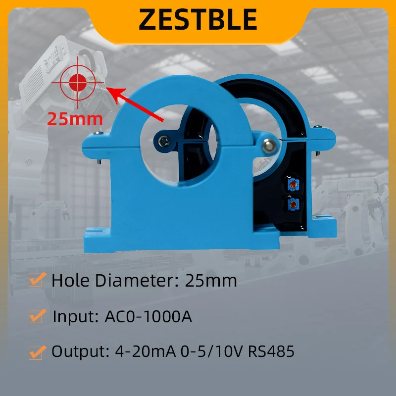 Hall Current Sensor DC 0-50-1500A Input  ZA-K7 4-20mA 0-5V 0-10V RS485 Output Open Loop Split Core Current Transmitter