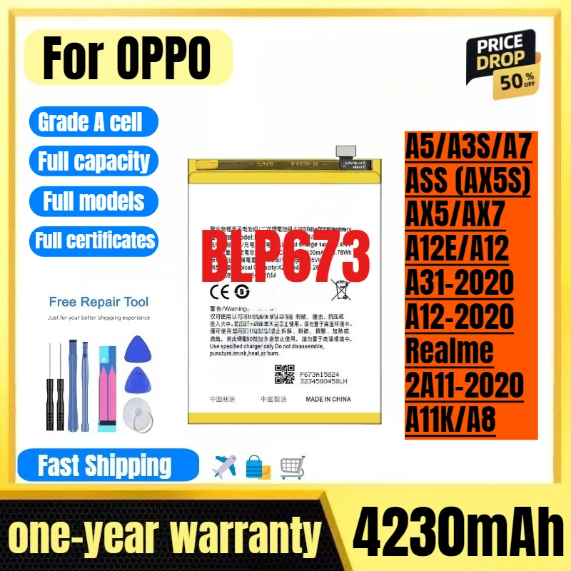 BLP673 for OPPO A5/A3S/A7/ASS (AX5S)/AX5/AX7/A12E/A12/A31-2020/A12-2020/Realme 2A11-2020/ A11K/A8 High Quality Phone Battery