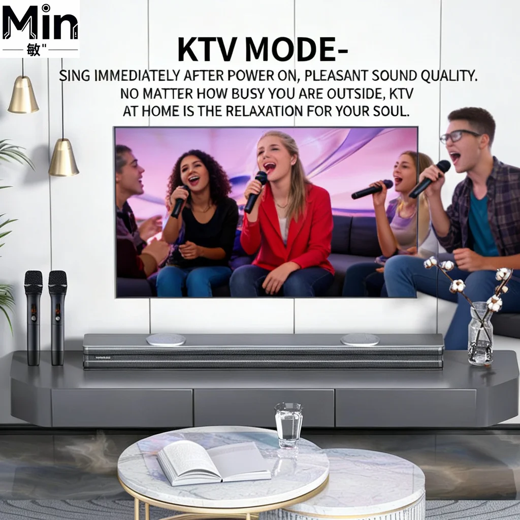 120W All-in-One TV Soundbar with Built-in Dual Subwoofers and Wireless Microphone Home Theater Karaoke Audio System