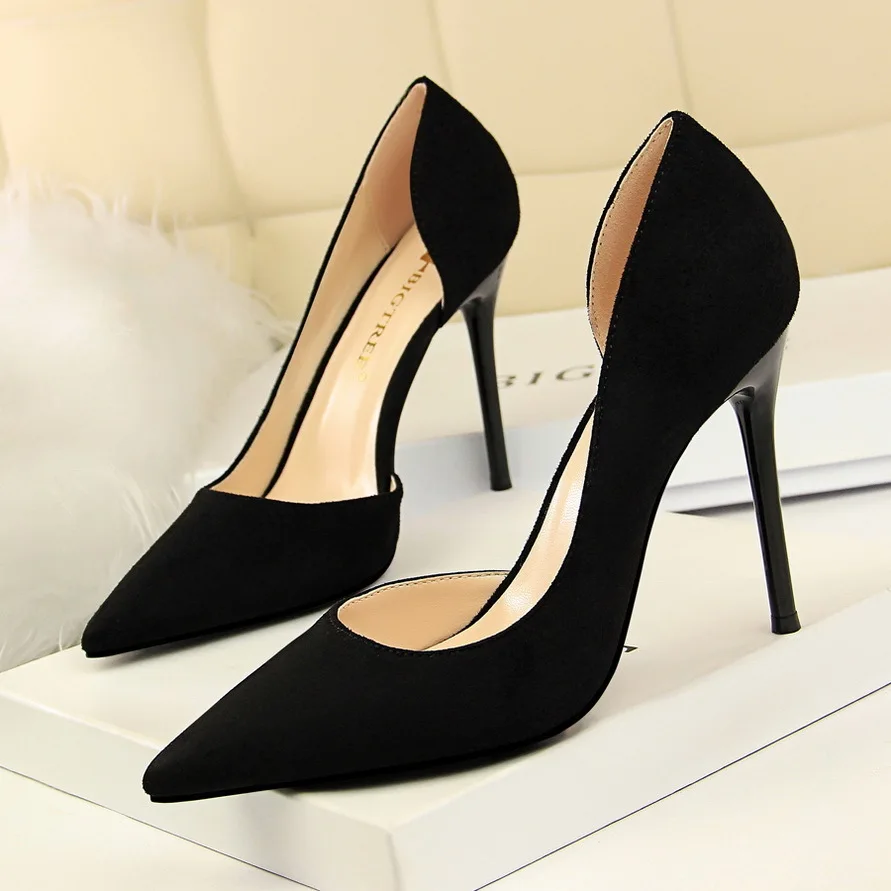 

Style Super High Heel Suede Shallow Mouth Pointed Head Sexy Nightclub Slim Side Hollow Out Single Shoe Women Pumps туфли женские