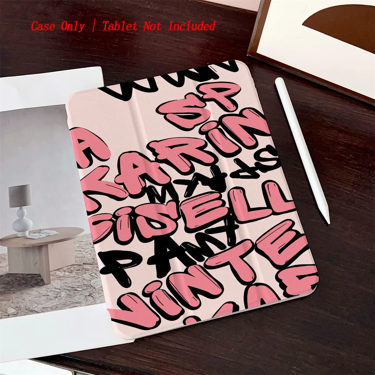

Розовый и черный чехол для iPad с буквенным узором — противоударный прочный чехол для Apple Pro/Air/Mini