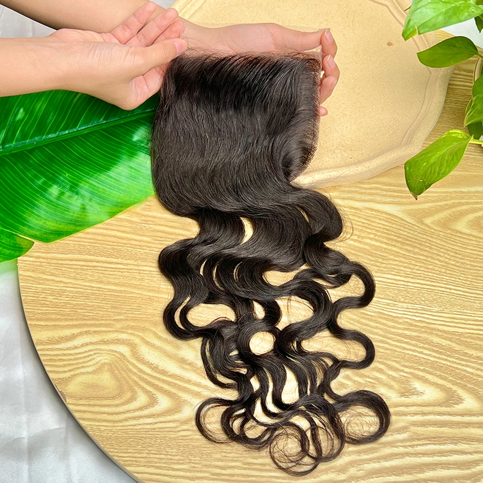 

Натуральная волна 5x5 Прозрачная кружевная застежка 100% человеческие волосы # 1B Натуральный черный цвет, расплавленная кожа, невидимые кружевные необработанные девственные волосы