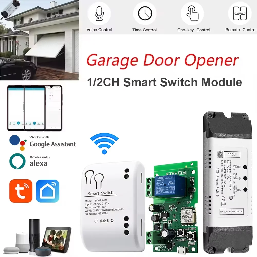 Tuya SmartLife WIFI Garage Door Smart Switch On Off Controller 5V 12V 32V 220V Relay Module Alexa Google home Access Control Sys