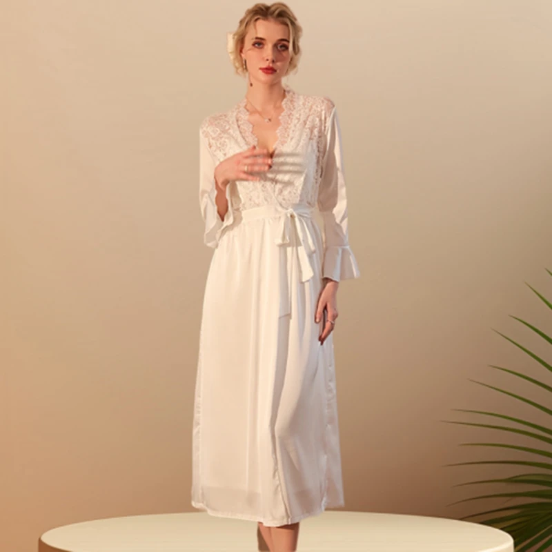 

Bride Kimono Robe Women Satin Feather Mesh Sleeve Bathrobe Gown Lady Spring Summer Wedding Nightgown Sleepwear Loose Loungewear