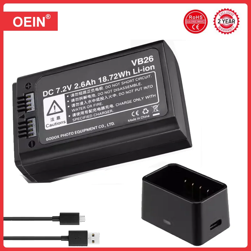 

VC26 VB26 VB26A DC 2600mAh 18.76Wh USB Replacement Li-ion Battery Charger for Godox V860III V1 V850III Flash Speedlite