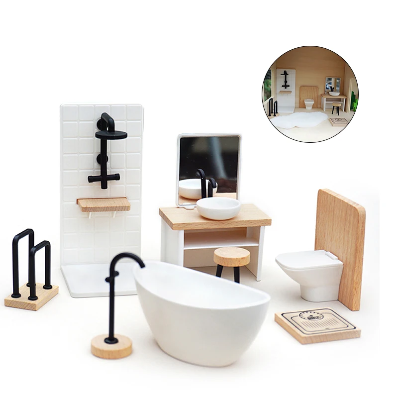 1/12 Dollhouse Simulation Washbasin Tub Toilet Model Dollhouse Bathroom Decor Dolls House Miniature Furniture Accessories