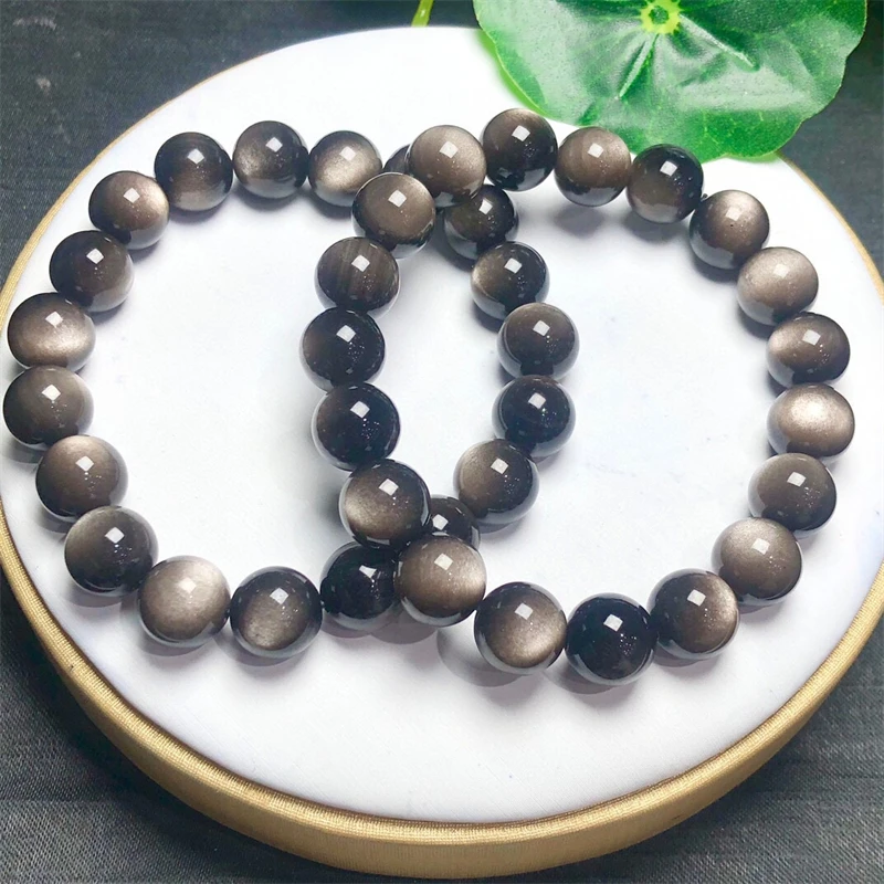 8MM Natural Silver Obsidian Bracelet Crystal Healing Stone Stretch Polychrome Gemstone For Women Birthday Present Lover Gift