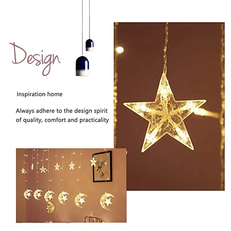 سلسلة ضوء نجمة وقمر لتزيين المنزل ، مقاومة للماء في الهواء الطلق ، غرفة نوم ، حفلة ، حفل زفاف ، جو ، ضوء ستارة ، قابس يو دبليو ، m ، 12