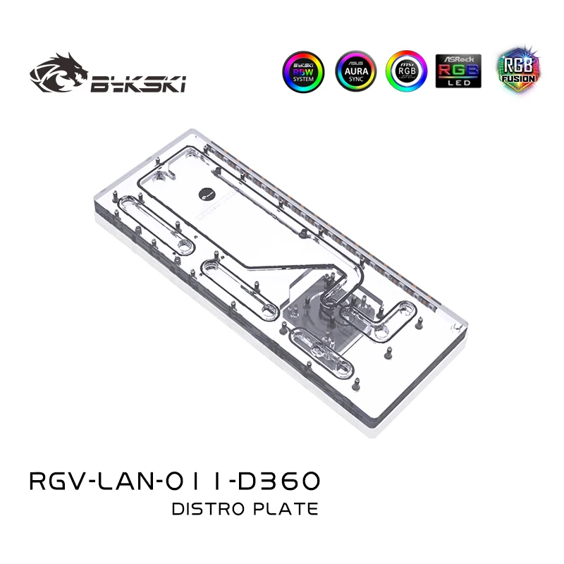 BYKSKI Distro Plate Acrylic Board Waterway Board  Solution Use for LIAN LI O11 Dynamic Case Combo DDC Pump RGV-LAN-O11-D360