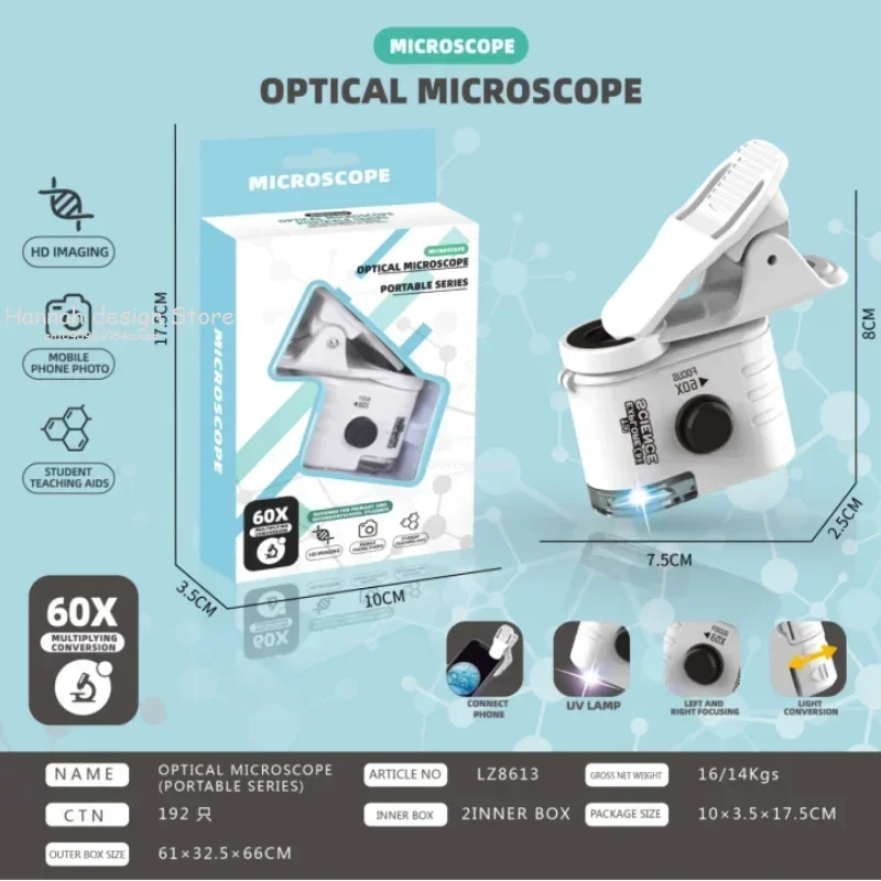 Universal Clip Microscope LED Jewelry Magnifying Glass Focusing Adjusted Pocket Microscope with Cell Phone Clip UV Light