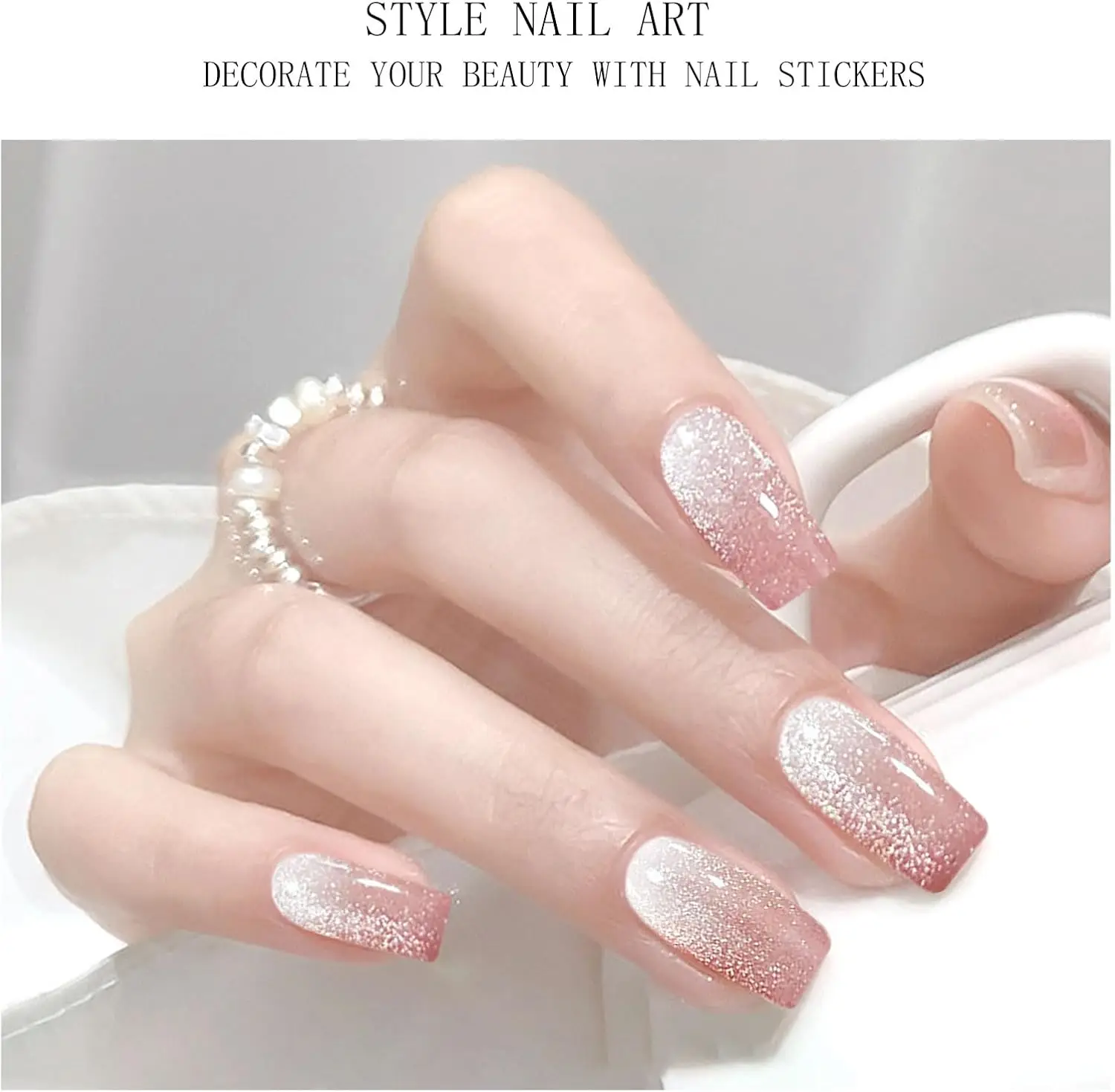 ملصقات أظافر جل وردي كريمي شبه معالج شرائط أظافر جل يلتف الأشعة فوق البنفسجية/LED تصميم فني للأظافر إكسسوارات الديكور