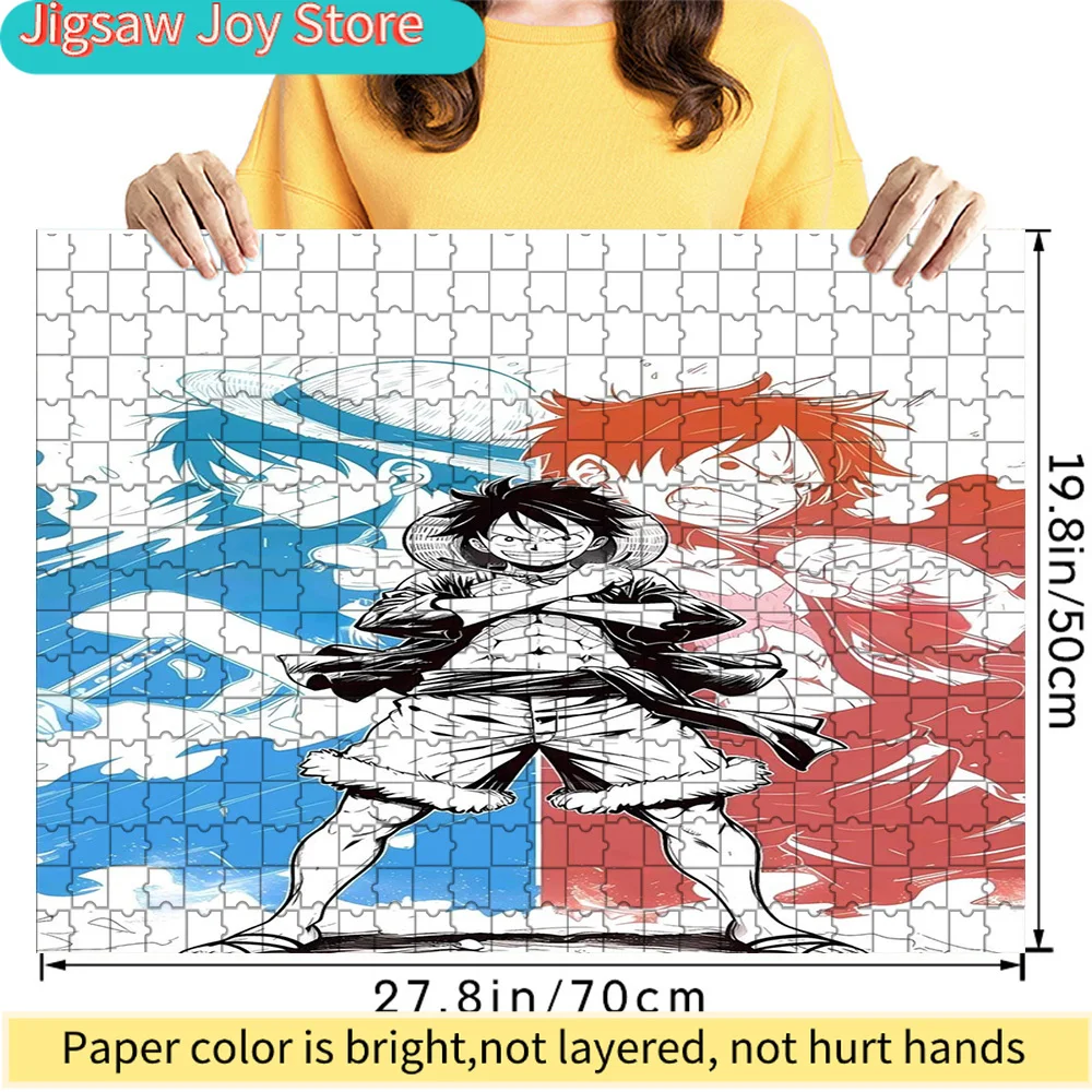 

Premium Paper Jigsaw Puzzle One Piece Monkey D. Luffy with Blue and Red Split Background Anime Art High Quality Cardboard Puzzle