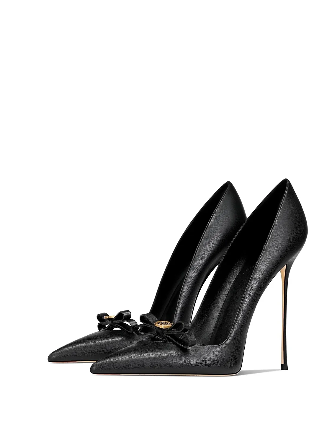 

Stiletto high heels spring new pointed shallow leather metal rose bow single shoes banquet large size small size women's shoes