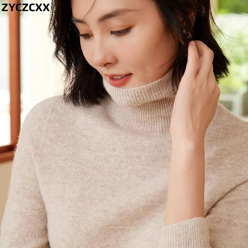 100% Merino Wool Women's Turtleneck Sweater Knit Women's Pullover Sweater 2023 Fall/Winter New Women's Warm Solid Sweater