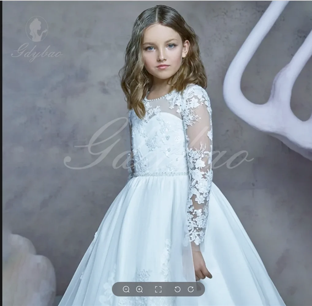 Sparkly Flower Girl Dresses Tulle Long Applique Princess Wedding Party Dress Sleeveless First Holy Communion Gown for Girls