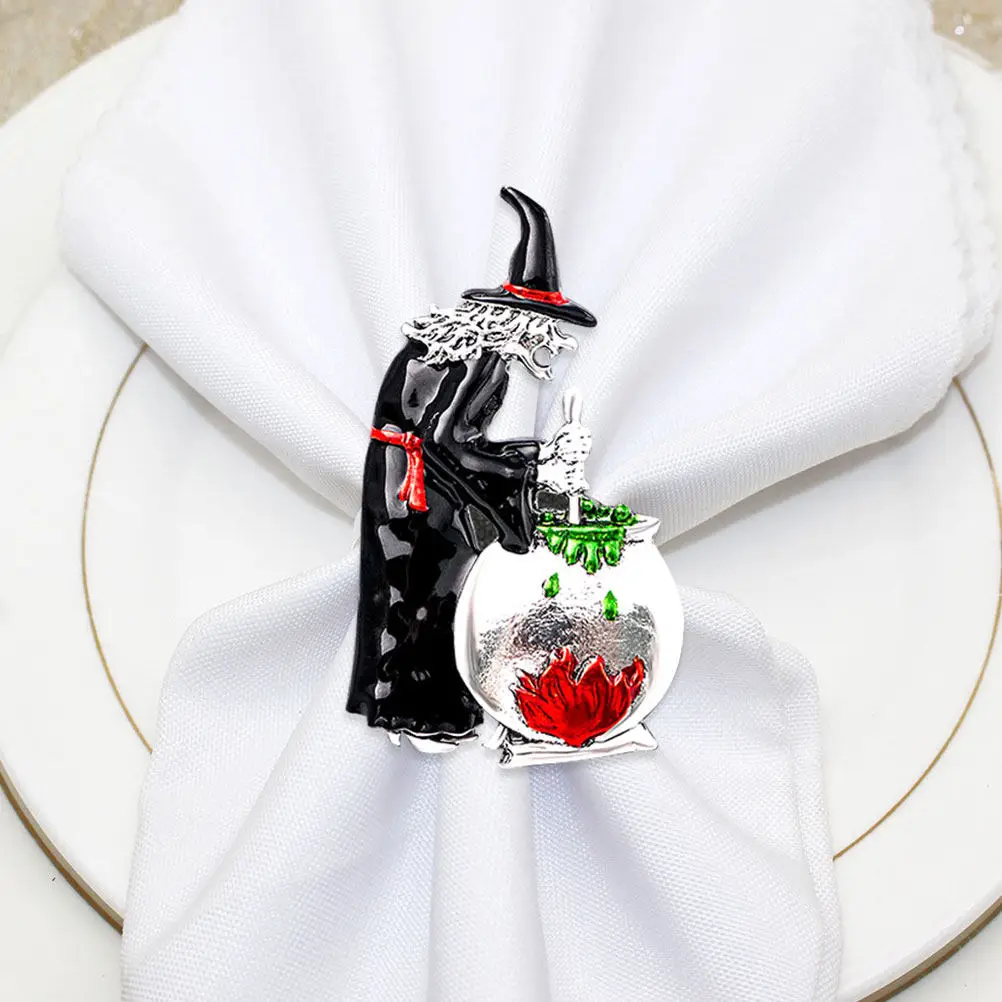 4 Pcs Halloween Tableware Napkin Buckle Witch Decor Cute Rings Decoration Holder Dining for Scary Tabletop