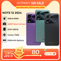 New HOTWAV Note 12 2024 Smartphone Android 14.0+5160MAH Cellphones 6+128GB 48MP+16MP+0.08MP Camera 6.8\