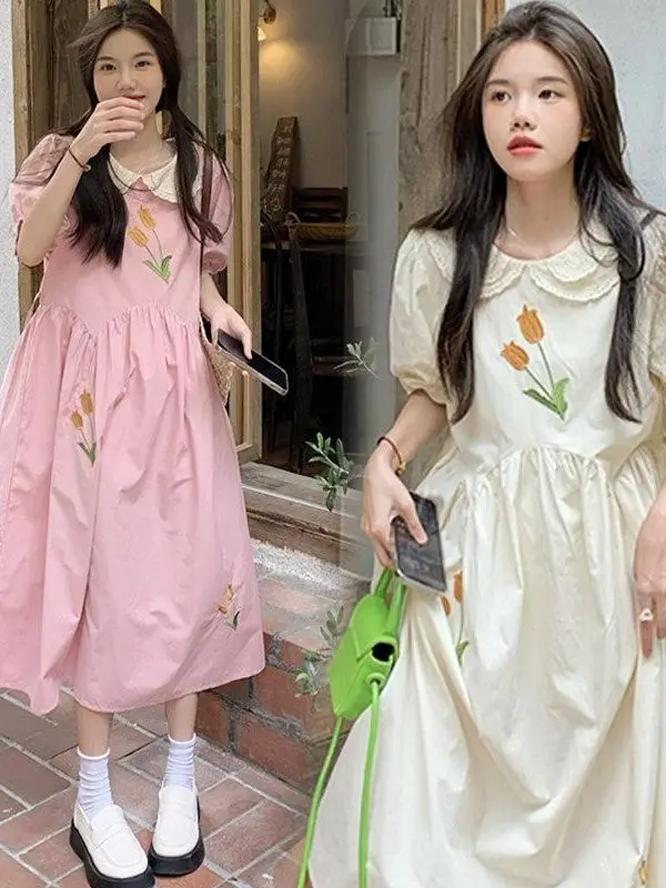 

Sweet Style plus Size Dress Short Sleeve Loose Fit Anti-Aging Summer Dress for Girls Who Weigh 300 Pounds Chinese Brand