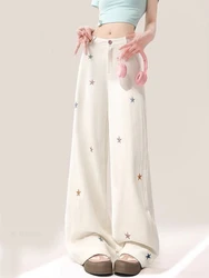Trousers High Waist Loose Star Womens Jeans with Holes Straight Leg Torn White Pants for Women Japanese Y2k Stretched 2025 New