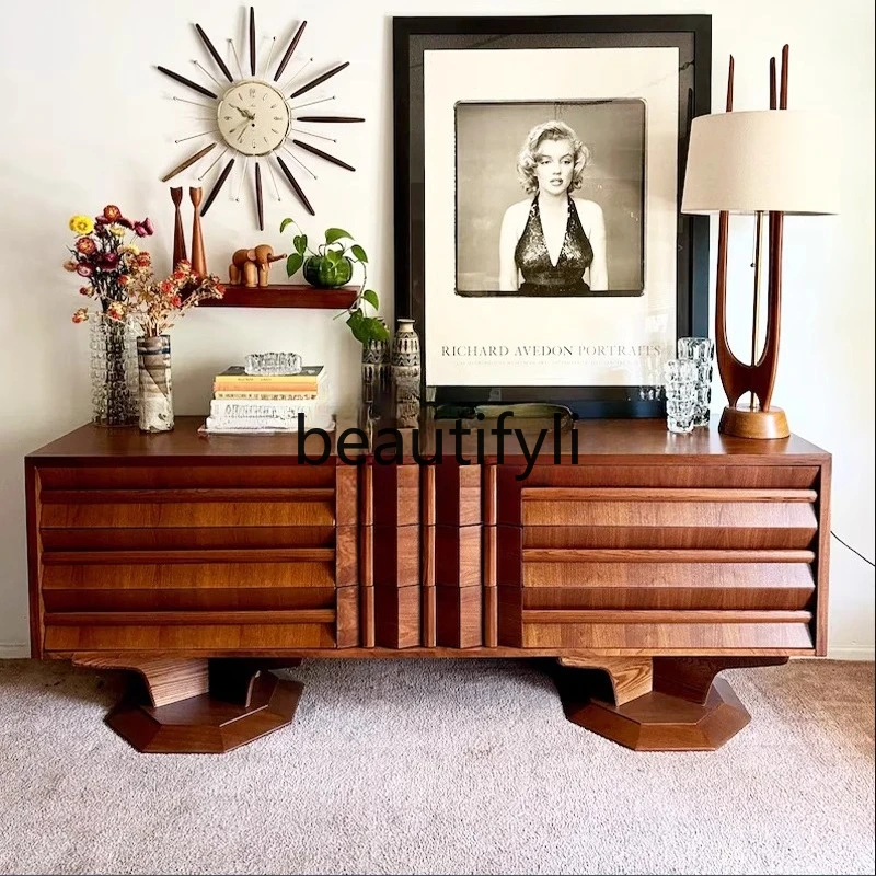 

French Retro Solid Wood Entryway Cabinet Decorative Cabinet for Home Entrance Hall Storage Cabinet