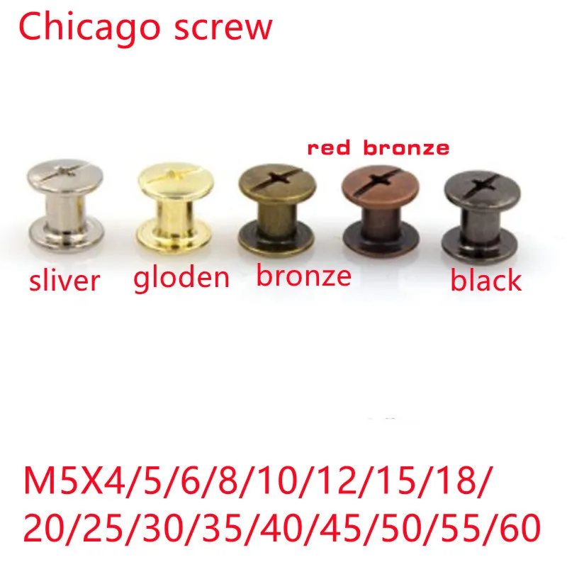 10/20sets Metal Chicago Screw Diameter 5mm length 4mm to 60mm  Nails Studs Snap Rivets For Photo Album Butt account book screw