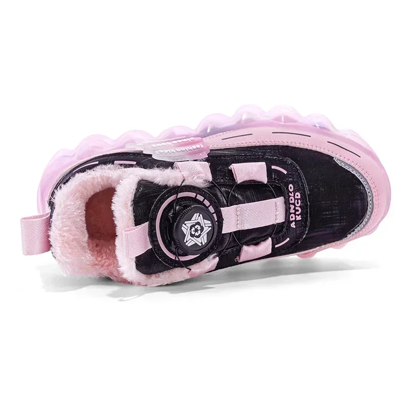 Children Winter Shoes With Fur Boots for Girls and Boys Warm Fashion Sneakers New Arrival Waterproof Size 27-39#pink,blue M3110