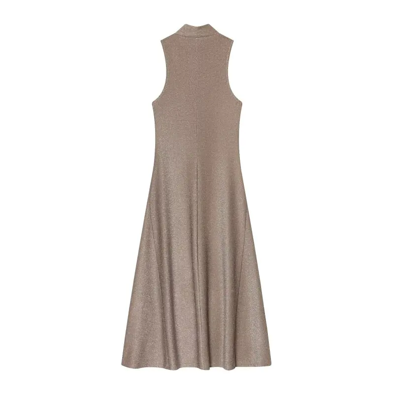 Vestido de fiesta de noche sin mangas con hilo metálico para mujer Traje de vestido de moda con purpurina brillante