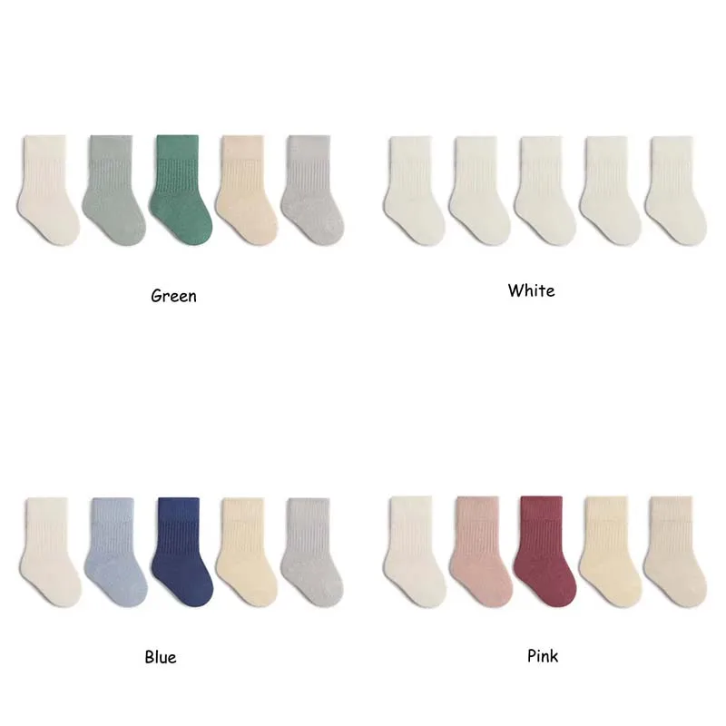 Newborn Baby 5-Pair Set Socks Spring and Fall Loose Mouth Boneless Baby Socks Boys Girls Students College Style Cotton Socks