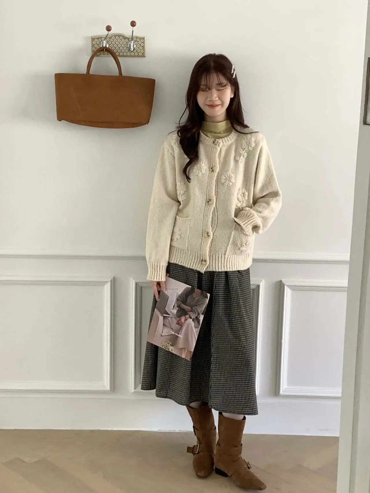 Handbestickter Blumenpullover Jaet Thi Yarn Knitted n Sle Damen Loose Fit Long Sve Warmer Mantel für Herbst W...