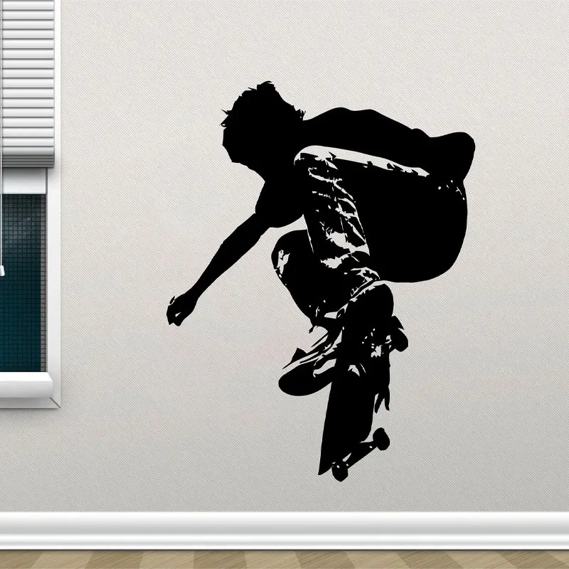 Skateboarder Vinyl Wall Decal Skate Sports Silhouette Wall Stickers Teenager Boys Bedroom Home Decor Gift For Skate Lover Room