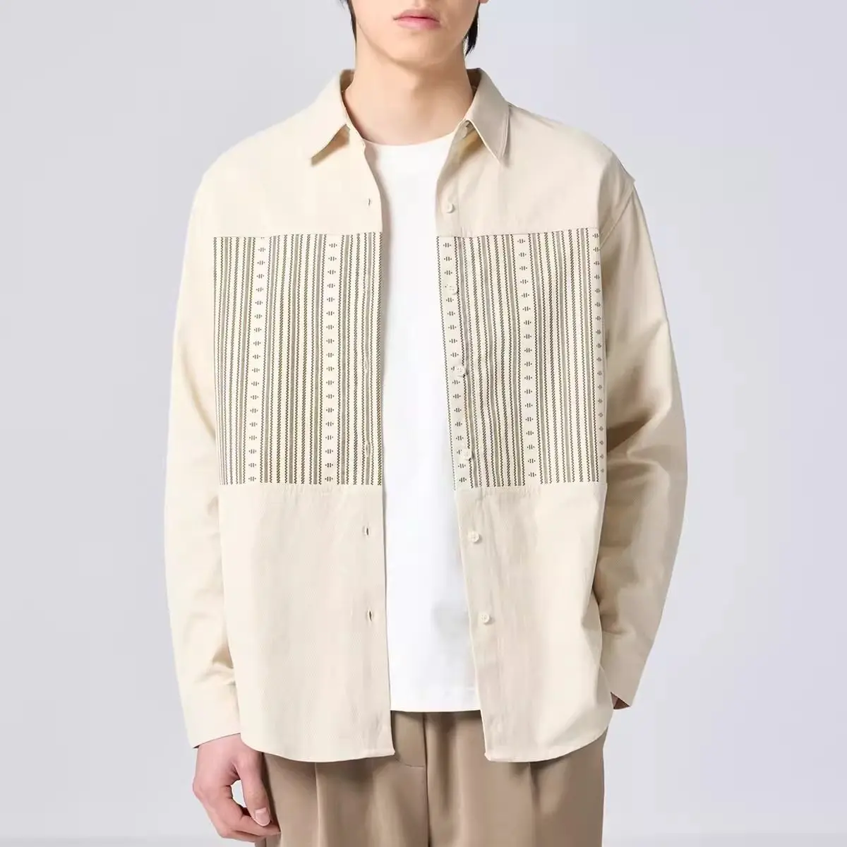 

Loose Casual Workwear irt Vintage Striped Patchwork Open Cardigan Collar irt Sle Outerwear Trendy Spring New Men's Clot...