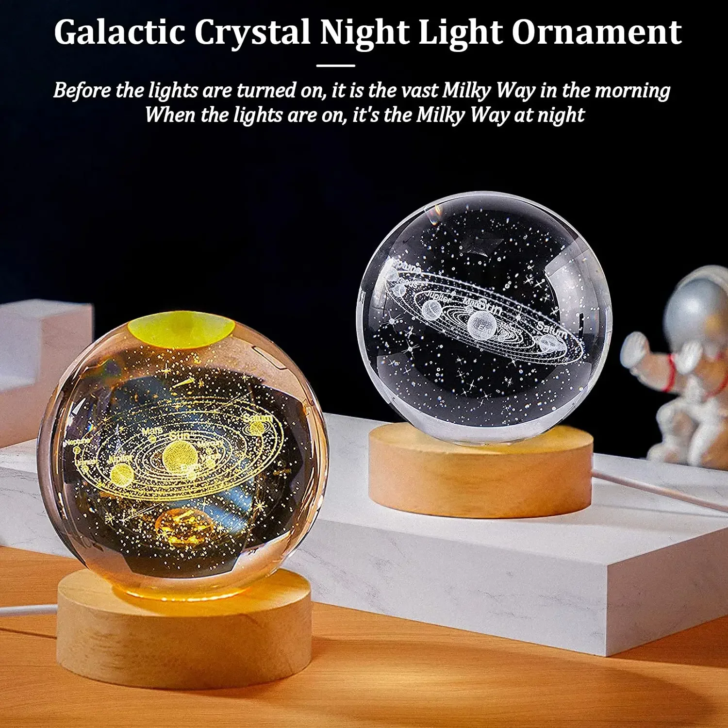 Astronomy Crystal Lights Glowing Planetary Galaxy Ball Night Lights  Decoration Bedroom for Kids Party Children Birthday Gifts