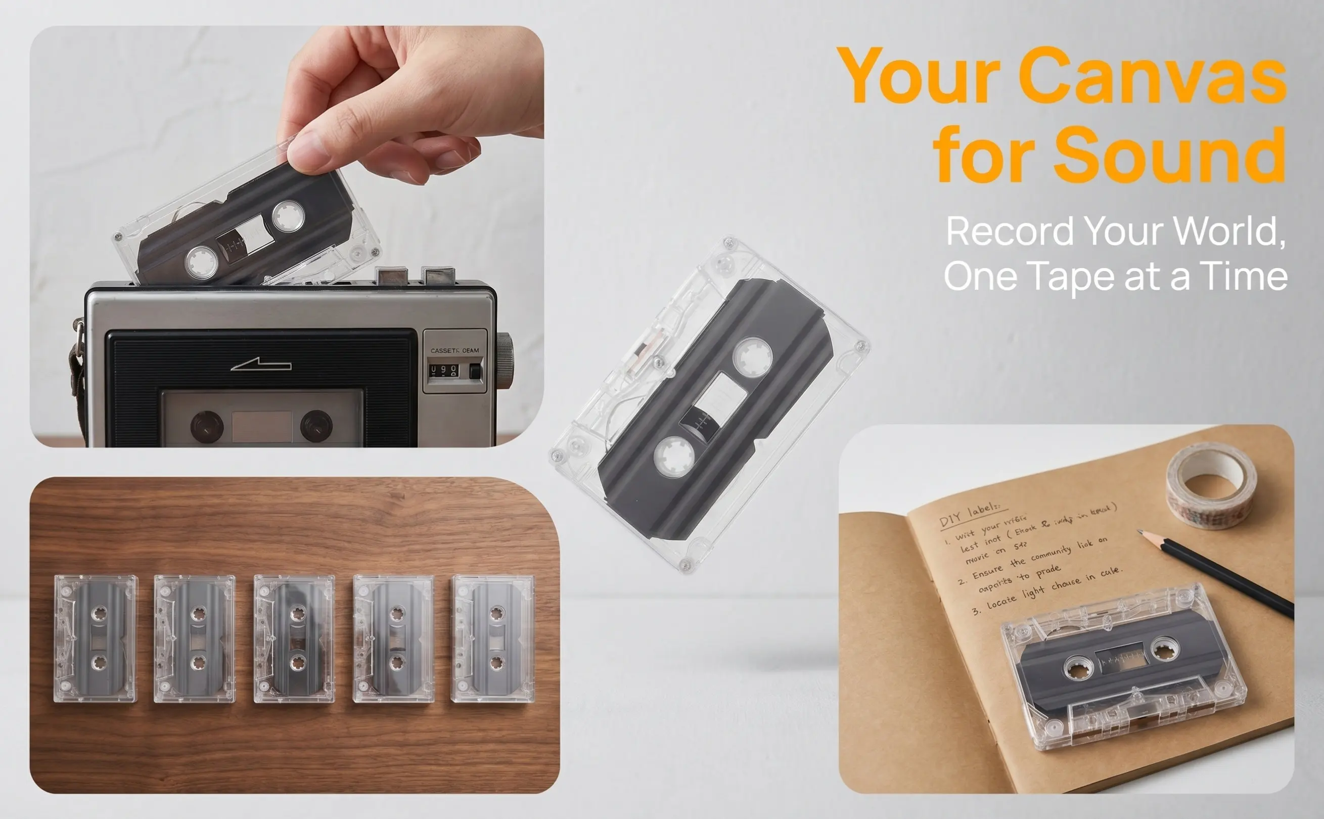 6Pcs 30-Minute Blank Cassette Tapes Recordable Audio Cassettes for DIY Greeting Birthday Party Voice Recording Vintage Music