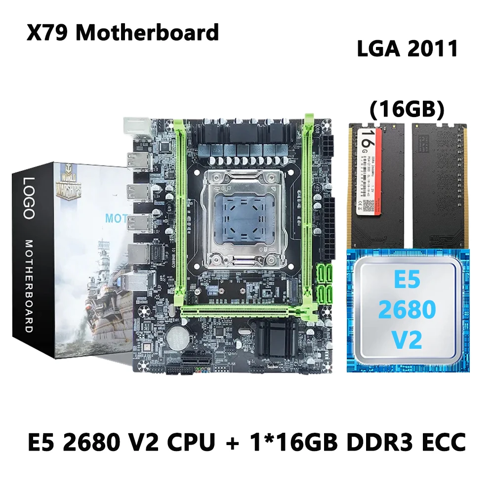 

Материнская плата X79 LGA 2011 с процессором Xeon E5 2680 V2 и 1*16 ГБ DDR3 USB 3,0 Комплект combo комплект M.2 NVME