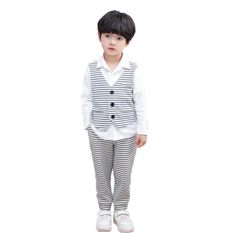 3Pieces/Set Fake Vest T Shirt Pants Bowtie Boys Photograph Suit School Kids Easter Ceremony Dress Children Birthday Costume