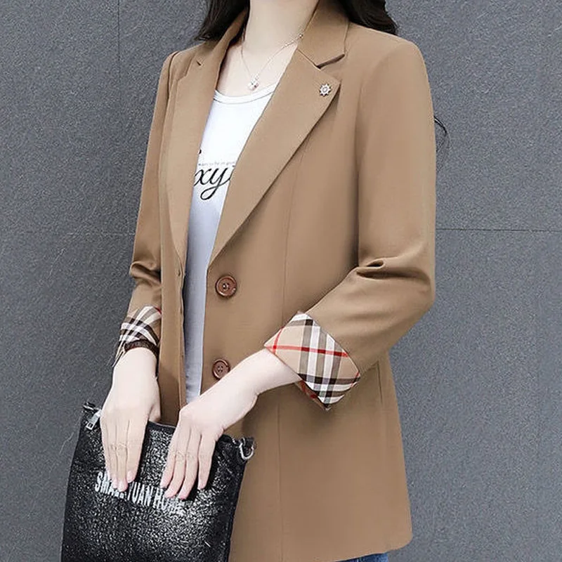 Slim Solid Color Office Lady Long Sleeve Women\'s Clothing Spring Autumn Business Casual Tops Coat Simplicity Cardigan Blazers