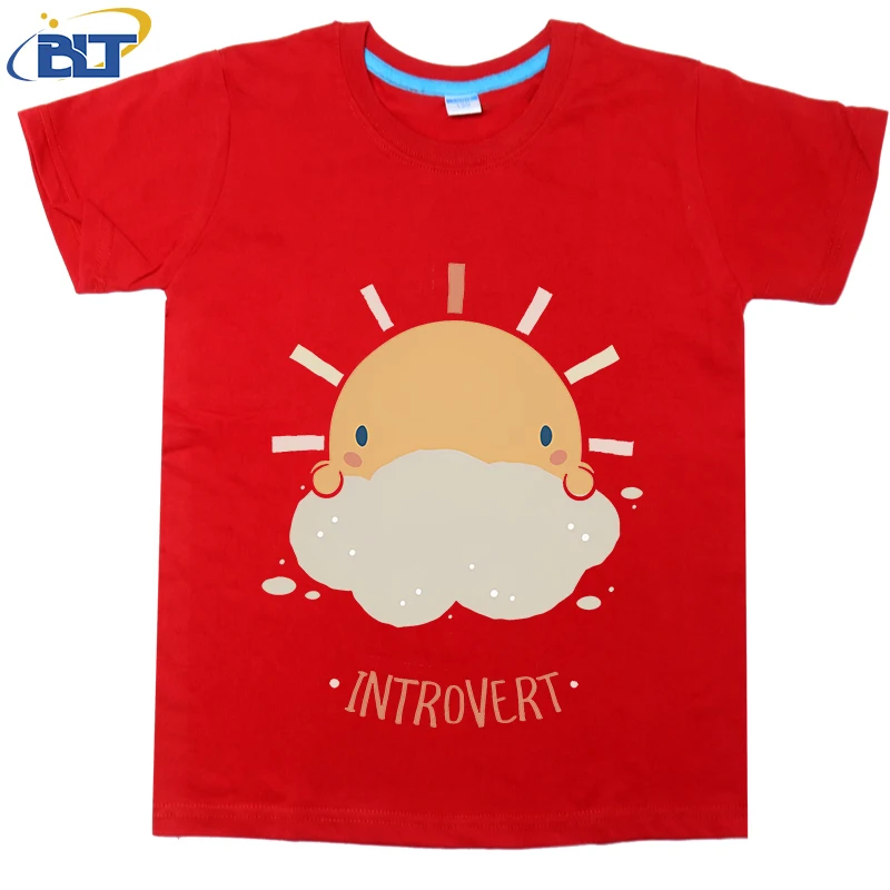 Camiseta con estampado de sol Introverting para niños y niñas, tops casuales de manga corta de algodón, Verano