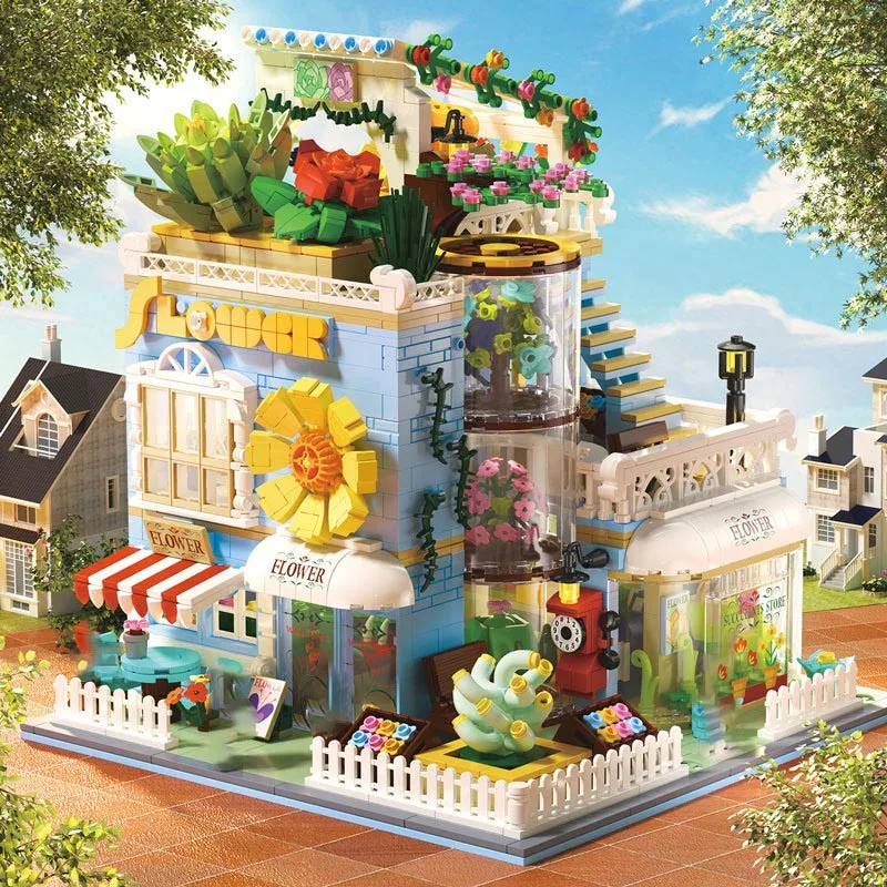 

City 2091pcs Flower Shop Architecture Mini Size Building Blocks Florist Shop Flower House Micro Bricks Toys For Children Gifts