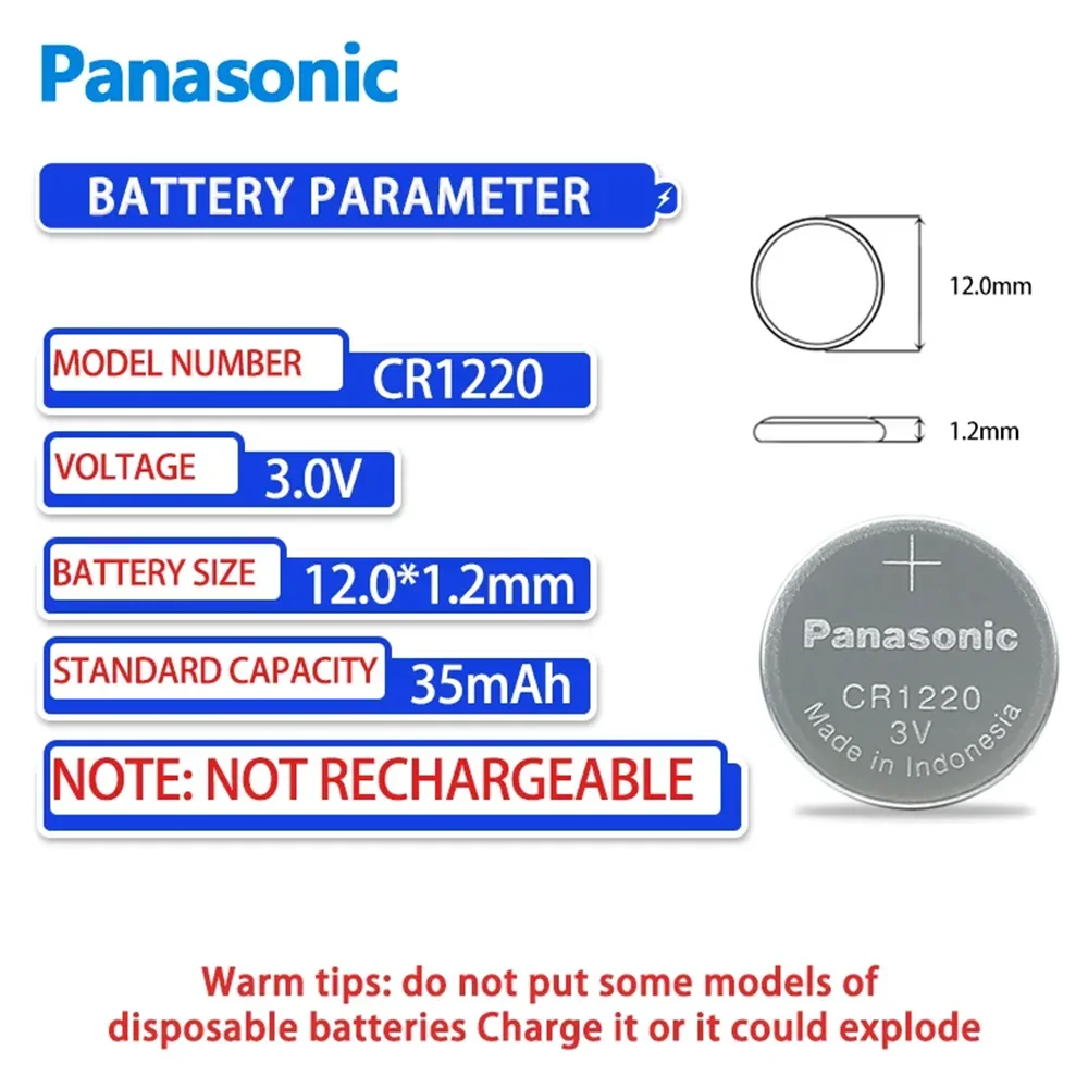 10-100pcs Panasonic CR1220 3v Lithium Battery ECR1220 GPCR1220 5012LC for Specialized Car Remote Control Watch Screwdriver Free