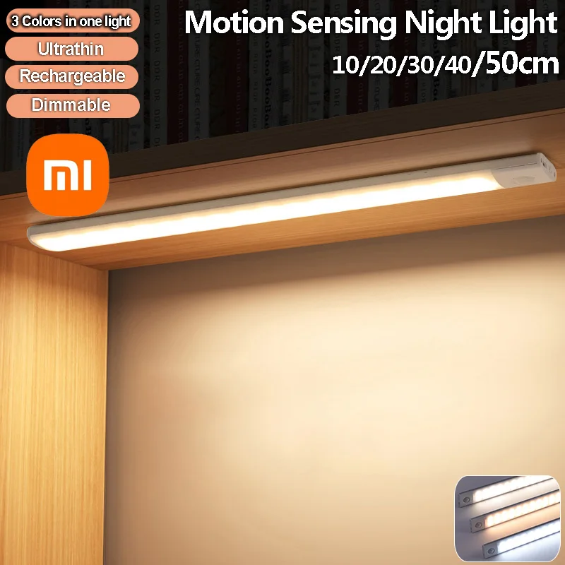 Xiaomi Under Cabinet Led Lights Motion Sensor Night Light Thin Rechargeable Wireless Lamp for Kitchen Cabinet Bedroom Wardrobe