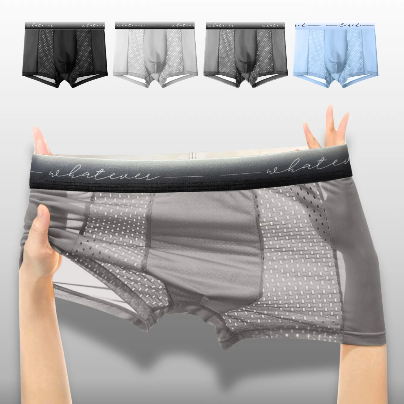 

1PC Mesh Ice Silk Boxer Shorts Men's Underwear Underpants Breathable Teenagers Panties Bamboo Lingerie Plus Size Whatever Print