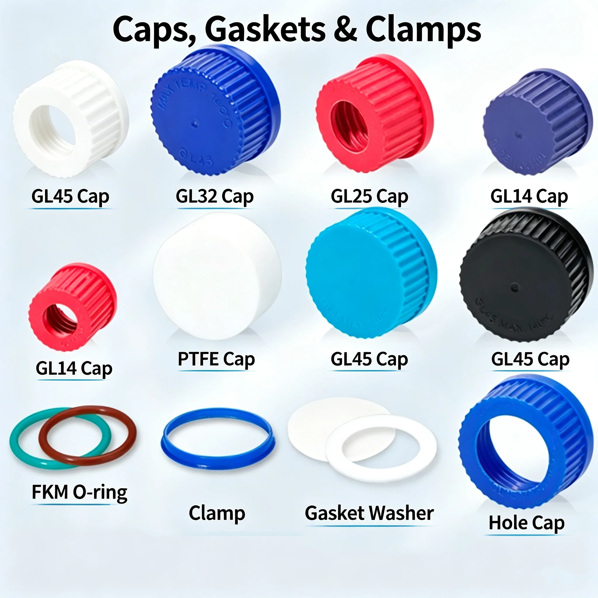 2PCS Screw-top bottle blue cap bottle open bottle reagent bottle cap gl14/gl18/gl25/gl32/gl45/pp/pbt/PTFE plastic cap