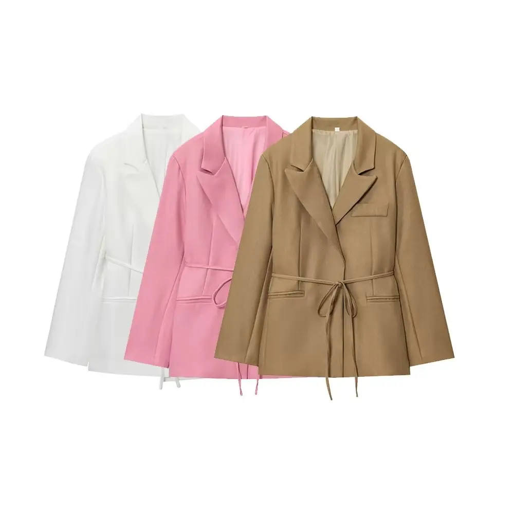 KONDALA ヴィンテージソリッドピンク女性ブレザーファッション 2025 秋オフィスレディレースアップシック教師エレガントストリートウェア Mujer アウター