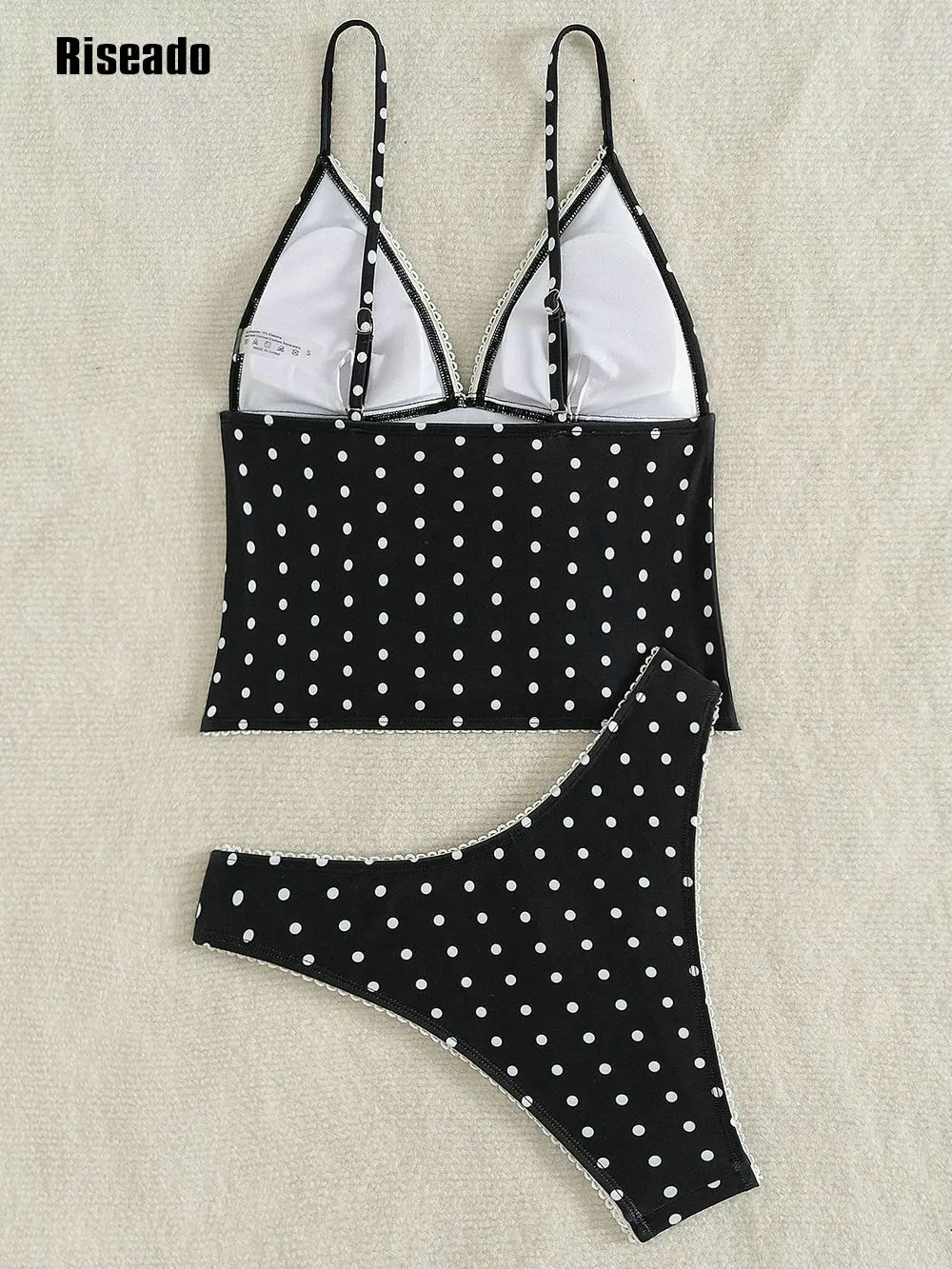 مثير المحاصيل قمم البيكينيات مجموعة العميق الخامس الرقبة ملابس السباحة نقطة طباعة يغرق تانك اقتصاص أعلى 2 قطعة مجموعة للمرأة #3