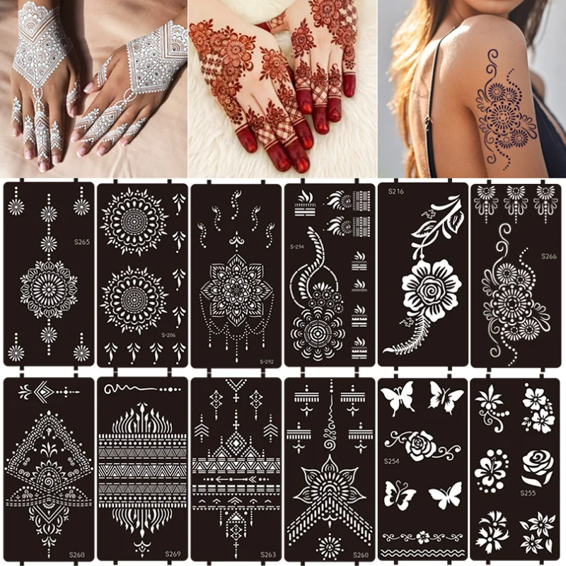 

Indian Henna Tattoo Template DIY Hollow Tattoo Stencil Painted Henna Juice Tattoo Sticker Mold Body Art Tattoo Decals Decors