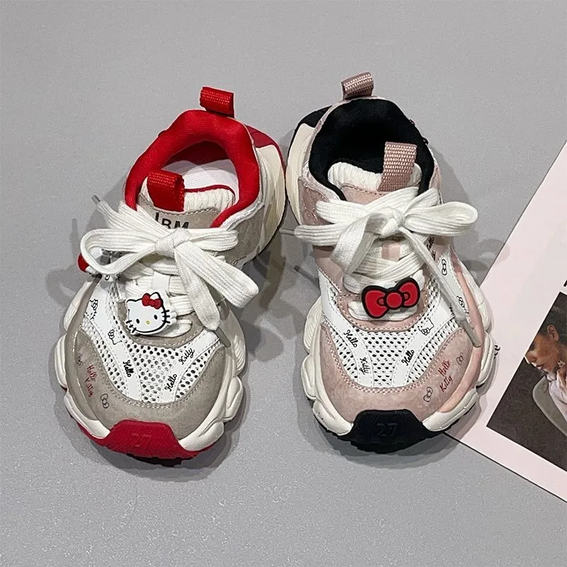 

Милые повседневные модные кроссовки Hello Kitty в стиле аниме Kawaii Sanrio, милая удобная спортивная обувь с сеткой, милые подарки для девочек