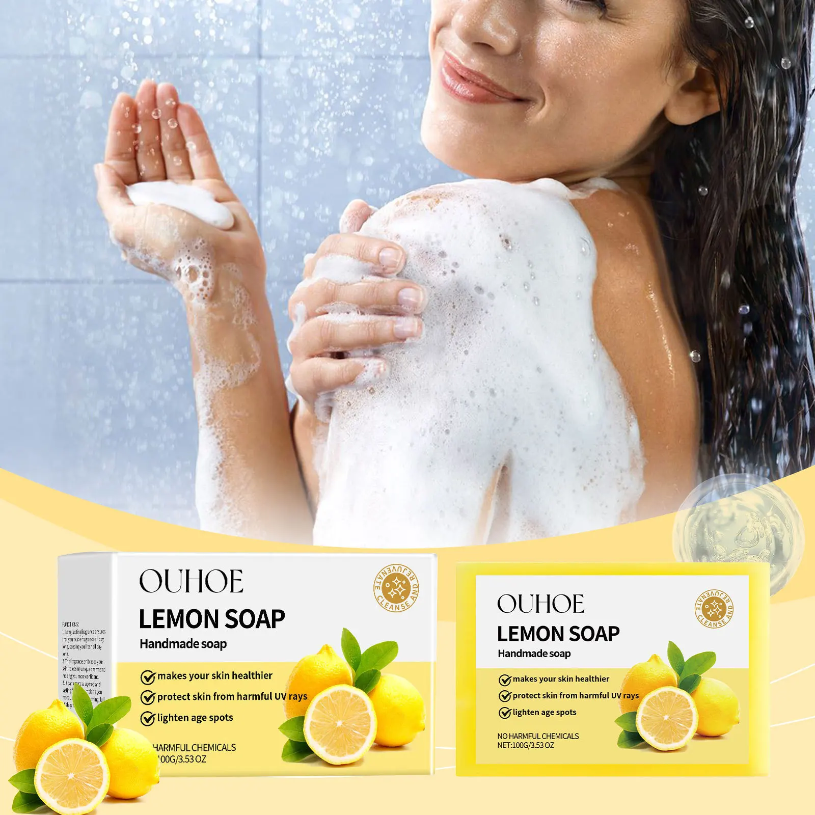 Body Brightening Soap Lemon Fragrance Cleansing Moisturizing Refreshing Oil Control Lightening Bathing Natural Glowing Skin Care