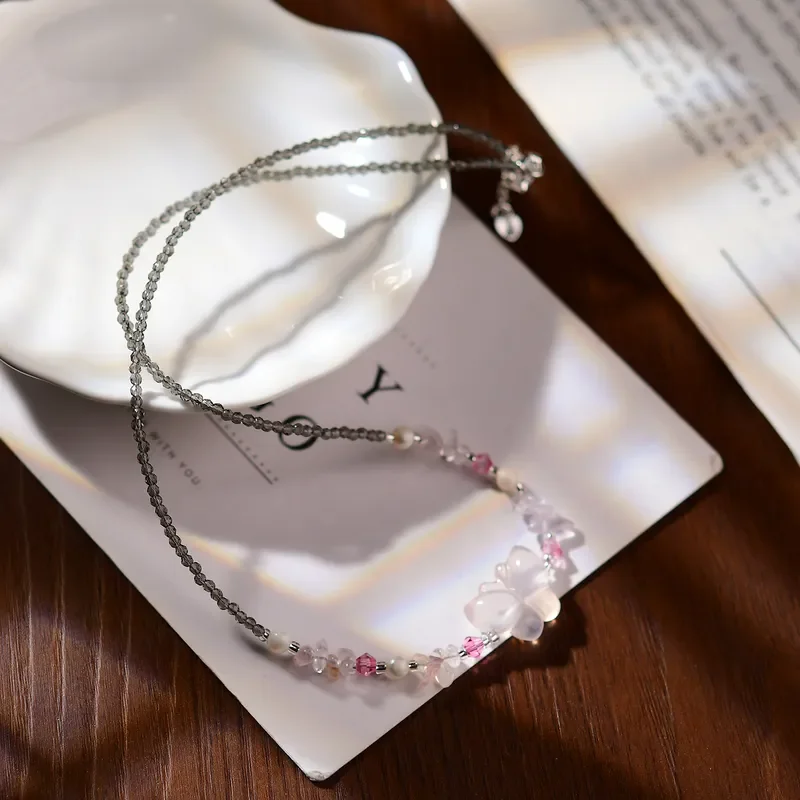 Pink Crystal Butterfly Necklace Fashion Elegant Gravel Women's Jewelry Accessories ins Peach Sweet Crystal Necklace